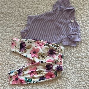 Purple Ruffled Onesie and Floral Pants Set